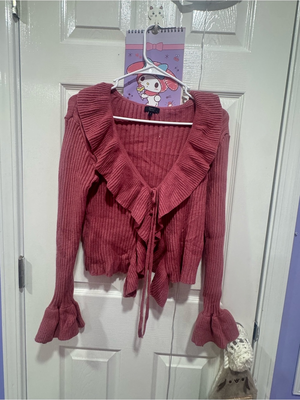 debut Ribbed Tie-Front Cardigan in Dusty Rose